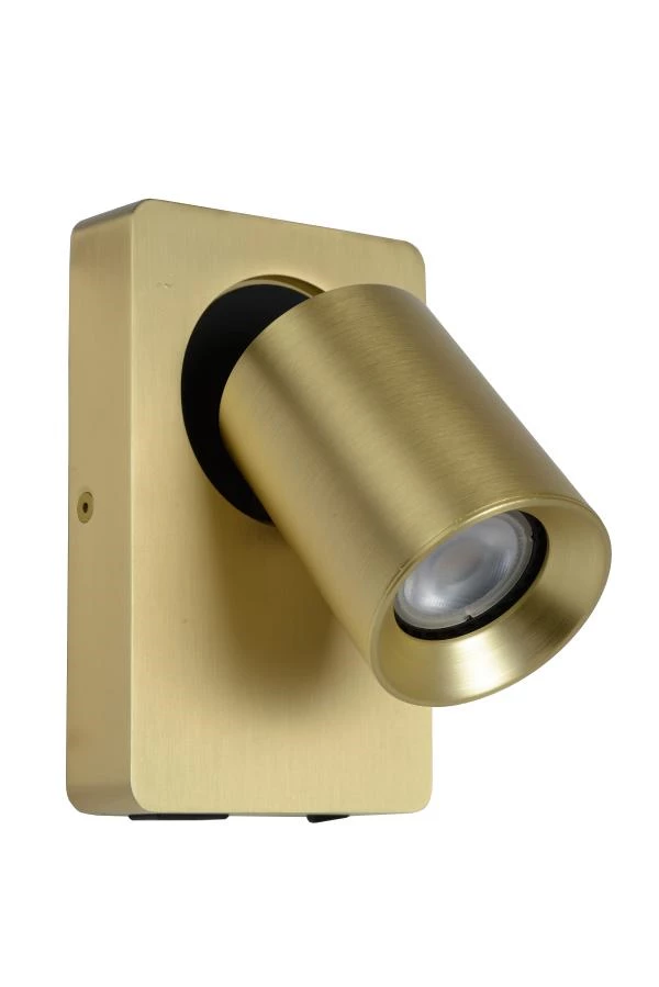Lucide NIGEL - Lampe de chevet / Applique mural - LED Dim to warm - GU10 - 1x5W 2200K/3000K - Point de rechargement USB - Or Mat / Laiton - éteint
